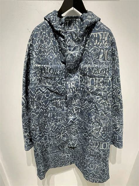 DIOR AND SHAWN Hooded Parka Navy Blue Technical Jacquard